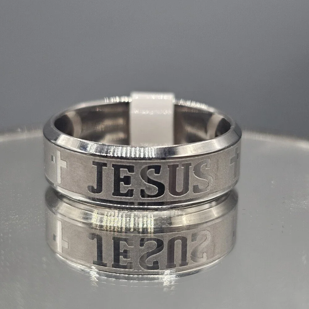 Jesus Mens Ring Silver Tone Size 11 Stainless Steel Cross Religious Christian